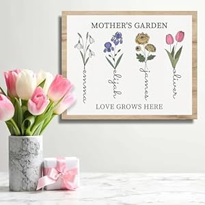Personalized Mothers Day Birthday Gifts For Mom Custom Mothers Garden Mom Gifts From Daughter Son Customized Birth Flower Canvas Wall Art With Name Unique Gifts For Mom Grandma Wife Women