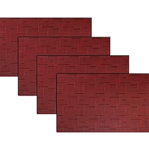 PIGCHCY Placemats,Washable Durable Vinyl Woven Table Mats,Elegant Heat Resistant Placemats for Dining Table Set of 4 (18 x 12 inches,Burgundy Red)