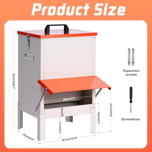 PKNYBZH 30lbs Automatic Chicken Feeder and Duck Feeder for Outside, Metal Chicken Feeders No Waste, Large Poultry Feeder for Chickens, Ducks, Geese, Pigeons, Dogs, Cats (Orange) by PKNYBZH - Image 7