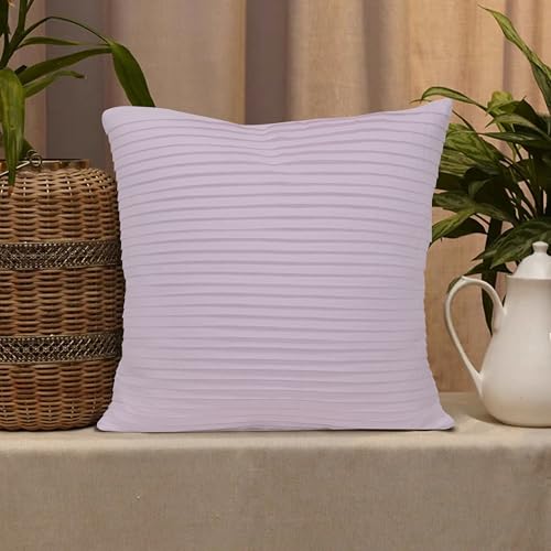 Image of HOME COLORS.IN Cotton Plain Double Side Pleated Cushion Cover - Set of 2-18 x 18 Inch - Thistle Violet