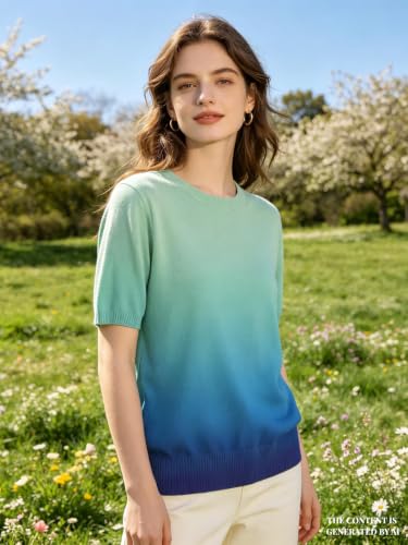 Image of DAIMIDY Women's Short Sleeve Sweaters Lightweight Summer Sweater Casual Knit Pullover Tops