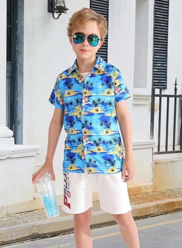 Image of XiaoMoSha Hawaiian Shirts for Boys Button Down Shirt Short Sleeve Shirts Girls Hawaiian Shirt Summer Beach Tops for Kids