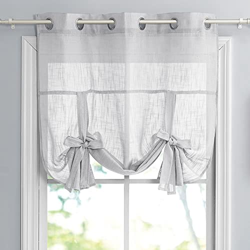 PONY DANCE Tie Up Curtains for Windows - Sheer Drapes Length Adjustable Silver Grommet Top Roman Shades for Small Windows, W 42 x L 54 in, Light Grey, 1 Piece by PONY DANCE - Used condition - CA$16.99