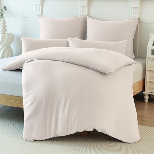 Soifox Winter Thermo Fleece Bettwäsche 135x200 Beige, Flauschige und Warme Cashmere Touch Bettbezug + Kissenbezug 80x80 cm mit Reißverschluss