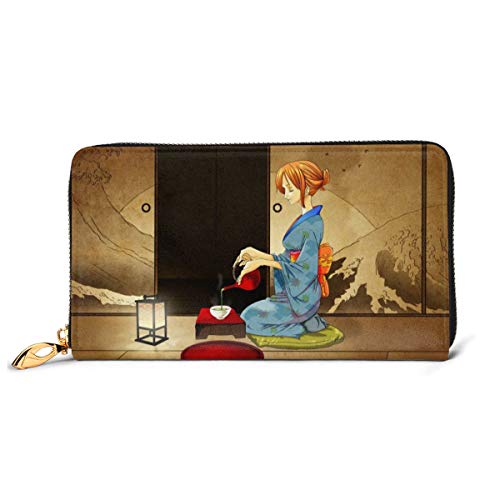 Preisvergleich Produktbild Einteilige Geldbörse aus echtem Leder mit Reißverschluss, lange Clutch, Münzfach, Kartenpaket für Damen und Herren