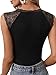 SweatyRocks Women's Sleeveless Round Neck Contrast Lace Skinny Bodysuit Ribbed Knit Tank Top Black M