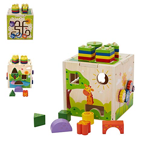 Flow.month Educational Wooden Activity Cube with Shape Color Recognition Geometric Board Blocks Stac - //coolthings.us