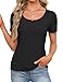 Womens Short Sleeve Shirts Stretchy Henley T Shirts Summer Tops 2026 Scoop Neck Casual Ribbed Knit Fitted Casual Basic Top T-Shirts Black L