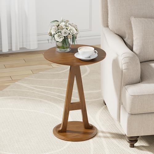 Aoligrace Round End Table, Farmhouse Side Table with Unique Letter