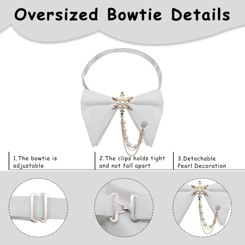 Image of Oversized Bow Ties for Men, Adjustable Bow Tie Pre-tied Bowties Pearl Decoration Bowtie for Tuxedo Wedding Party Prom