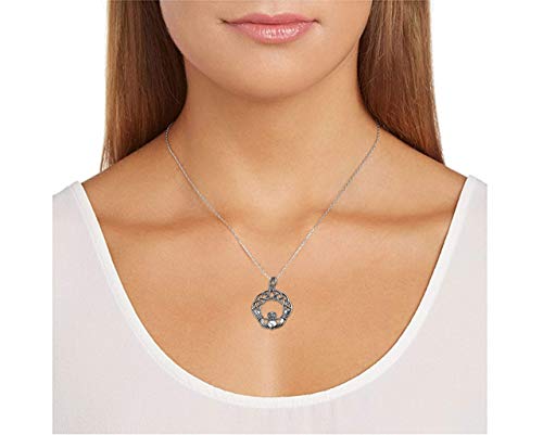 Sterling Silver Oxidized Claddagh Celtic Knot Pendant Necklace, 18" #TOP4