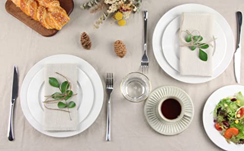 Serviettes de table à rayures en coton lin beige pour créer des souvenirs - 6