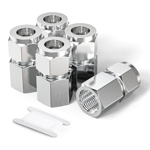 TAISHER 5PCS 304 Stainless Steel Compression Tube Pipe Fitting Connector, 1/2" Tube OD x 1/4" NPT Female