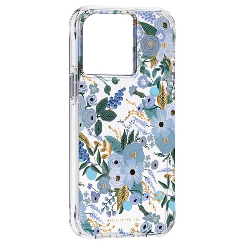Image of Rifle Paper Co. iPhone 13 Pro - 10ft Drop Protection with Wireless Charging, Scratch Resistant Protective 6.1 inch Case for iPhone 13 Pro, Shock Absorbing Material, Floral Print -Garden Party Blue