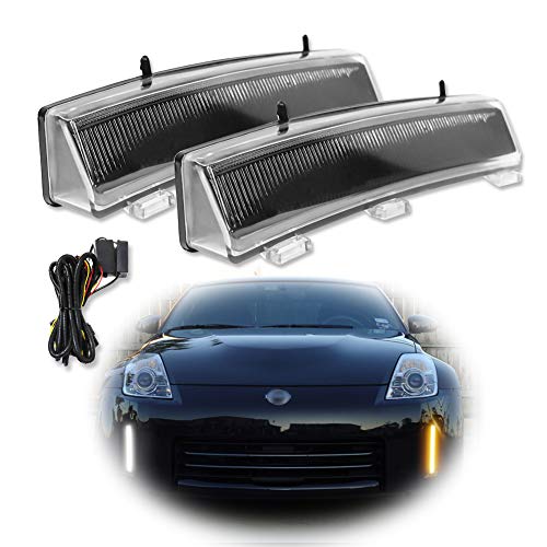 GTINTHEBOX LED Front Bumper Switchback Amber/White Daytime Running Lights with Turn Signal Lamp Kit for 2006-2009 Nissan 350z LCI