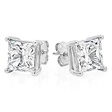 .925 Sterling Silver Princess Cut Stud Earrings 5 Mm, 1.5 CTW.