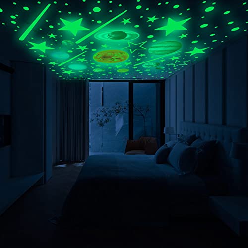 14pcs Adesivos de Parede de Planetas Brilhantes, Decalque do Sistema Solar Estrela que Brilha No Esc