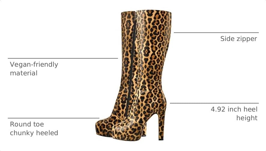 Image of richealnini Women's Low Platform Block High Heel Knee High Boots with Zipper