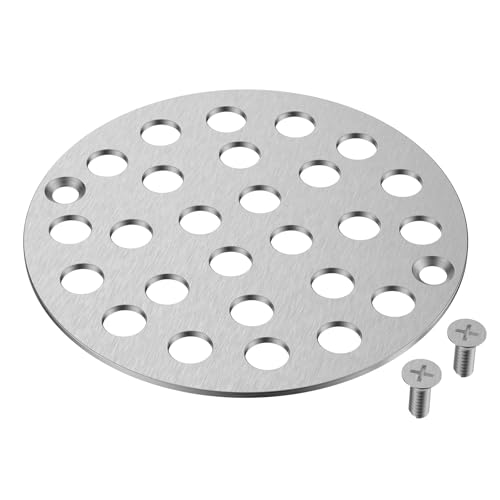 EXF 4 Inch Screw in Round Shower Floor Drain Cover, Stainless Steel Replacement Shower Drain Strainer Hair Catcher Brushed Nickel