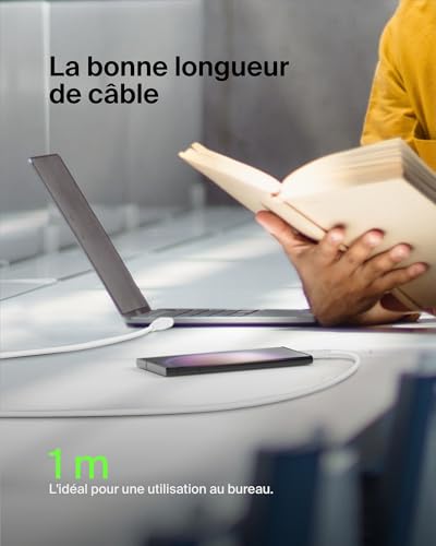 Belkin BoostCharge câble USB-C vers USB-C, câble USB C charge rapide, câble certifié USB-IF pour iPhone 15, Plus, Pro, Pro Max, Samsung Galaxy S24, S23, iPad Pro, Google Pixel, etc., 1 m, blanc