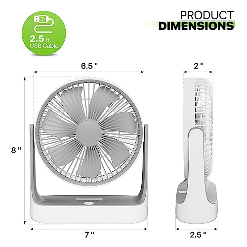 Magshion 7" USB Desk Fan, 3-in 1 4000mAh Rechargeable Battery Table Fan with Night Light, 180° Tilt Angle Small Portable Fan for Bedroom, Office and Kitchen