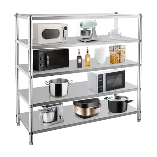 Garvee Stainless Steel Shelves,72 in 4-Tier Storage Shelf Adjustable Shelf Heavy Duty Shelving for Kitchen Garage Office Restaurant Warehouse,330 LB P