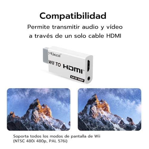 Mcbazel Adaptador Wii a HDMI con Cable HDMI de 1,5 m 1080P, Convertidor de Señal de Video y Audio Wii a 1080P Full HD con Jack de Audio Estéreo de 3,5 mm para Consola Wii, Monitor HDMI, HDTV y Proyect - imagen 3