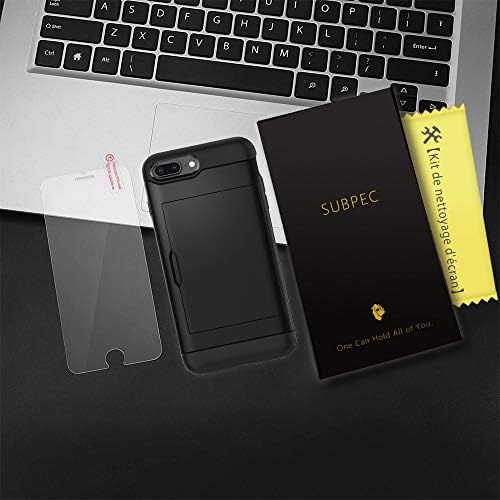 iPhone 7P/ 8P Plus Case with Card Holder and[ Screen Protector Tempered Glass x2Pack] SUPBEC i Phone 7 plus / 8 plus Wallet Case Cover with Shockproof Silicone TPU + Anti-Scratch Hard PC (Black)