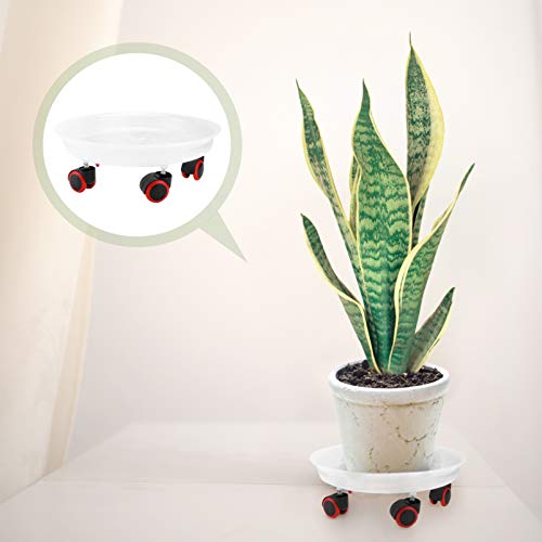 Doitool Resin Tray Planter Caddy Plant Stand Round Flower Pot Mover Plant Pot Pallet Dolly Caster With Universal Wheels Round Flower Pot Rack Planter Trolley (White) Outdoor Planters #TOP7