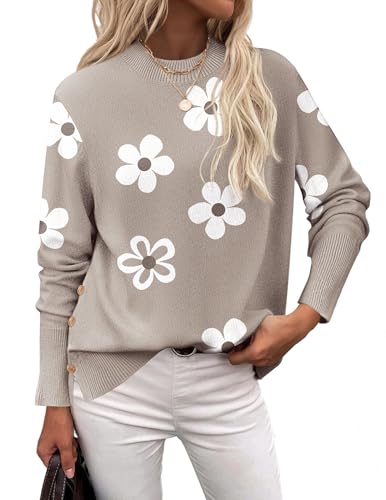 Zeagoo Women's Crewneck Sweaters Loose Knit Side Button 2025 Fall Trendy Fashion Casual Pullover Tops Clothes