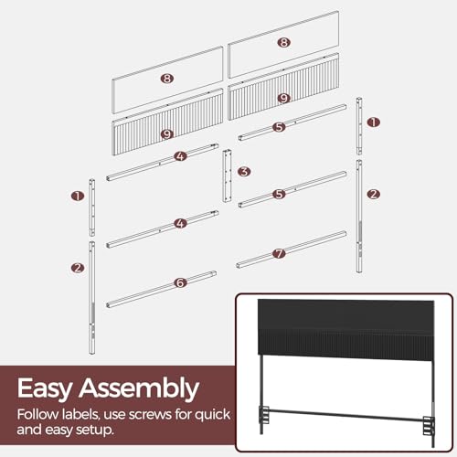 MAHANCRIS Full Size Headboard Only with Wavy Panel Design, Modern Wooden Bed Headboard and Metal Frame, Connection Adapter Included, Easy Assembly, Black - Thumbnail 7
