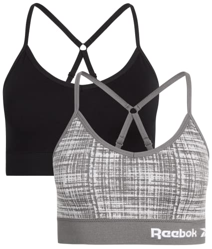 Reebok Women's Bra - Seamless Performance Cami Bralette (2 Pack), Size Large, Grey Jacquard/Black #TOP2