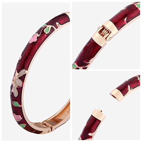 Ujoy Cute Cloisonne Bangle Bracelets-Enamel Gold Plated Animal Spring Openable Cuff Jewelry Gifts For Women Girl 55B28 Butterfly Winered #TOP4