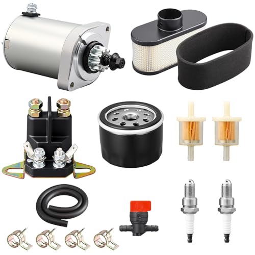 Lounsweer 3 Pack 21163-0711 Starter Motor and 27010-7007starter Solenoid Relay and Tune up Kit with 11013-7047 Air Filter Compatible with FR691V, FR651V, FS481V, FS600V Mower Lawn Engine