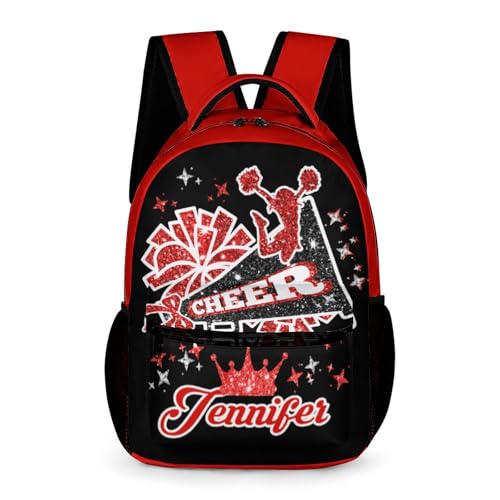 Custom Red Cheer Black White Cheerleading Girl Bow Kids' Backpack Personalized Child Daypacks Shoulder Bag for Primary Junior High University Gift