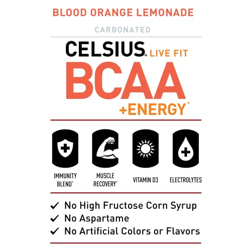 Celsius Bcaa +Energy Sparkling Post-Workout Recovery & Hydration Drink, Slim Can, Blood Orange Lemonade, 12 Fl Oz (Pack Of 12) #TOP3