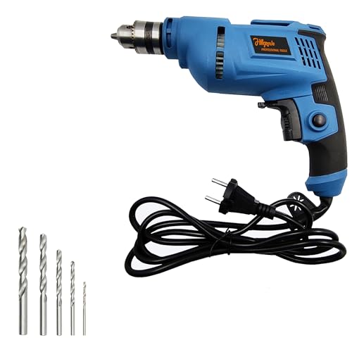 Image of Hillgrove HGCM1089M2 All Purpose 500W Drill Machine with 5Pcs HSS Drill Bits for Making Holes in Metal /Wood /Concrete with Reverse Rotaion and Variable Speed Pistol Grip Drill (10 mm Chuck Size)