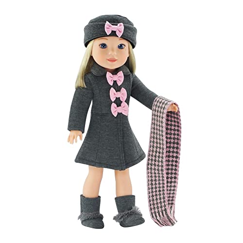 Emily Rose 14 Inch Doll - 5 Pc Lovely Grey And Pink Coat Outfit Gift Set, Includes Boots! | Compatible With Wellie Wishers Dolls #TOP3