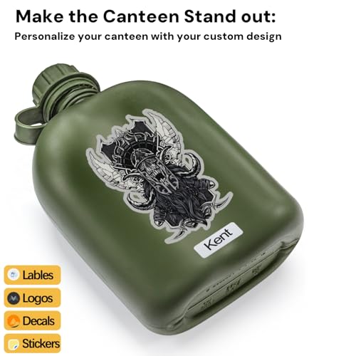 ZOOFOX Military Canteen, 1 Quart Portable Army Water Bottle with Aluminum Cup, Stainless Steel Spoon, Fork and Knife, Plastic Tactical Water Bottle for Military Hiking Camping Survival