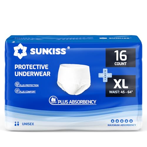SUNKISS TrustPlus Pantalones Incontinencia para Adultos, Bragas Absorbentes para Hombres y Mujeres, Ropa Interior Absorbentes para Ancianos, Unisex, Bloquean el Olor, Talla XL, 16 Unidades