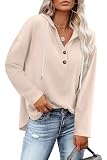 RUMIA Sweatshirt for Women Pullover Hoodie Long Sleeve Shirts Oversized Womens Sweaters Winter Clothing Soft Plain Khaki M