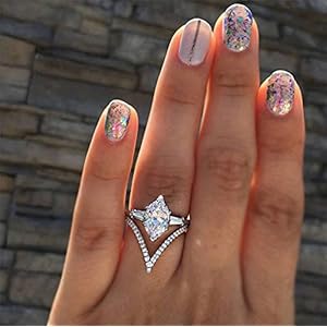 925 Silver Perfect Marquise Cut CZ Zircon 2.0 ct AAA Cubic Zirconia Promise Halo Shiny Half Full Diamond Gemstone V shape Triangle Ring Solitaire Ring Engagement Wedding Rings for Women (7)