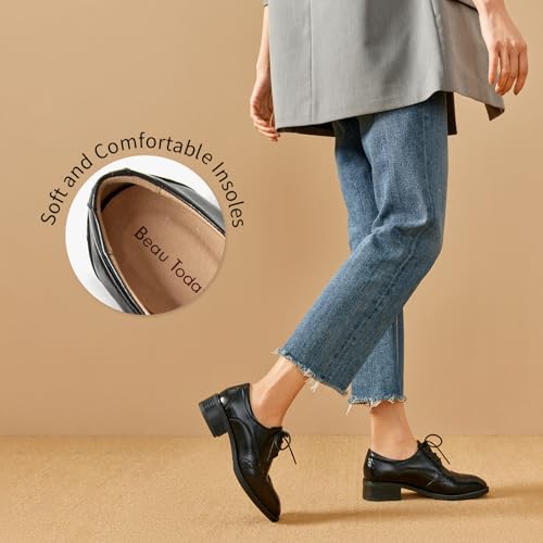 Image of BEAU TODAY Oxford Shoes for Women Leather Brogue Wingtips Dress Shoes