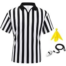 WERFORU Referee Costume Set for Unisex,Zipper Ref Stripe Shirt Penalty Flag and Whistle for Football Sports Halloween Cosplay