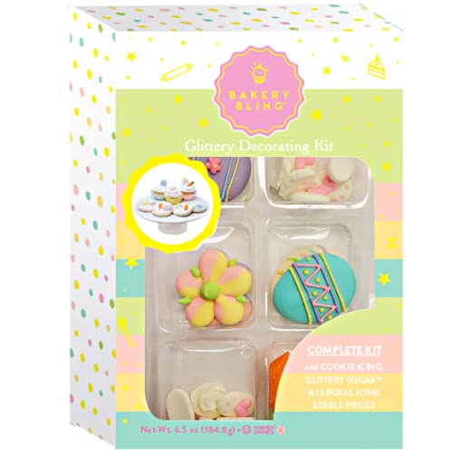 Easter Cupcake Toppers - 100% Edible 16 Piece Edible Cupcake Topper Set - Decorate Easter Cookies, Cupcakes, Cakes & More - Edible Bunny Feet, Tails, Eggs, Carrots, Flowers + Icing & Easter Sprinkles