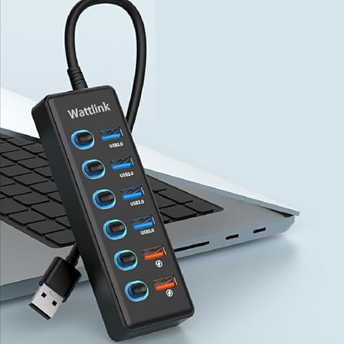 6-Port USB 3.0 Hub with Fast Charging and LED Switches