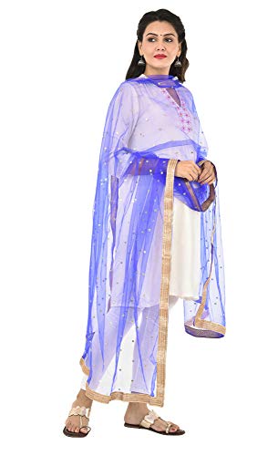 Image of YOUTHQUAKE Women's Net Embroidered Full Size Dupatta With 4 Side Golden Lace