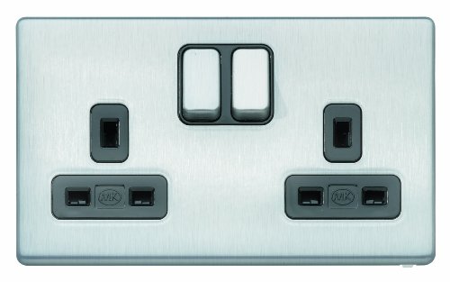 MK Aspect K24347BRCB Double Switch Socket Dual Earth/Double Pole - Brushed Chrome