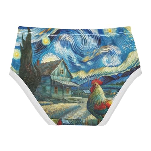 Farmhouse Rooster Starry Night Little Girl Panties Girls Underwear Toddler Cotton Flower Briefs Underpants 2t2