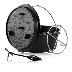 BBQ-Toro Ultimate Dutch Forno con rivestimento PRO3+, 9,0 litri (DO9U), pentola senza piedini, già cotta, preseasoned con processo PRO3+, pentola in ghisa, teglia con sollevatore per coperchio